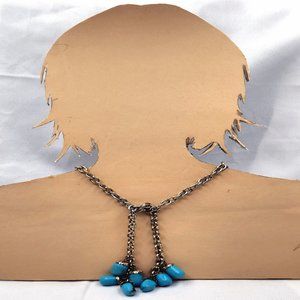 Open Chain Necklace/Belt Silver Tone Turquoise Stones